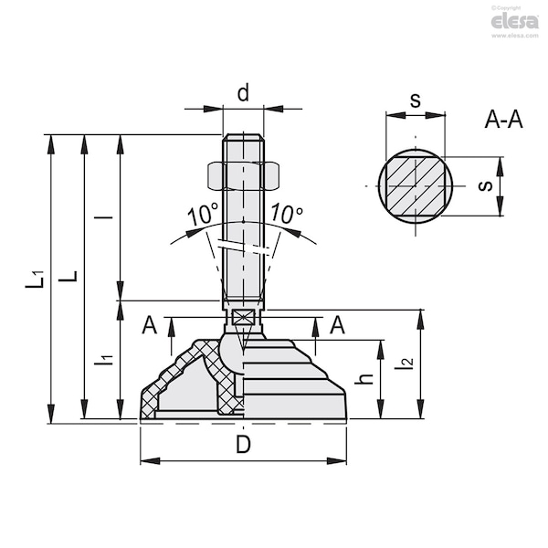 Levelling Feet, LVQ.A-70-14-AS-SST-M24x110